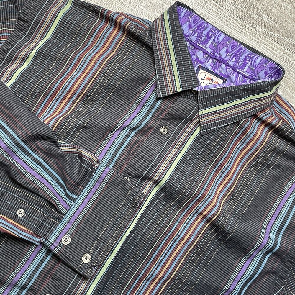 J Garcia Shirt Mens XL Multicolor Stripes Purple Flip Cuff Artist Edition
